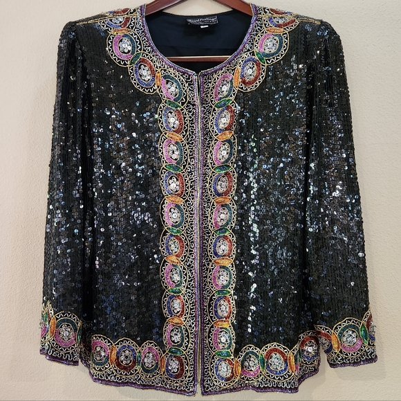 Vintage Black Sequin Embellished Jacket - Picture 1 of 13